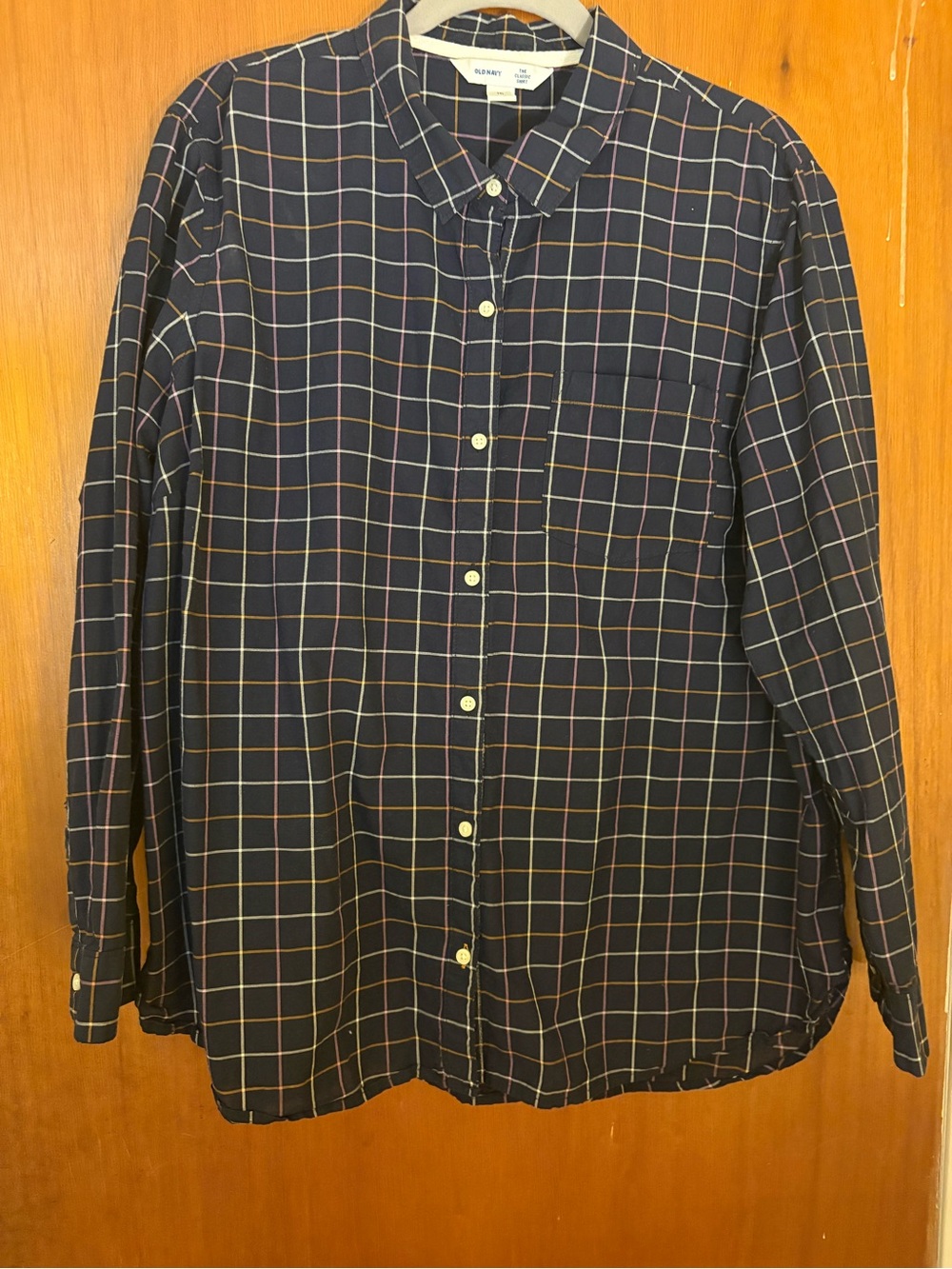 Old Navy Navy Windowpane Button-Down Shirt Men’s XXL 2XL